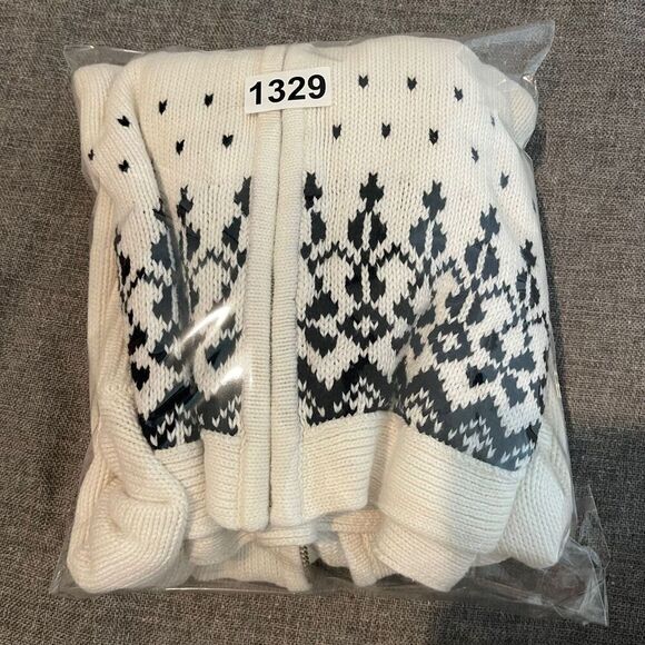 Talbots Poncho Sweater Womens MIvory Full Zip Knit Cotton Geomteric nordic style - Picture 10 of 10